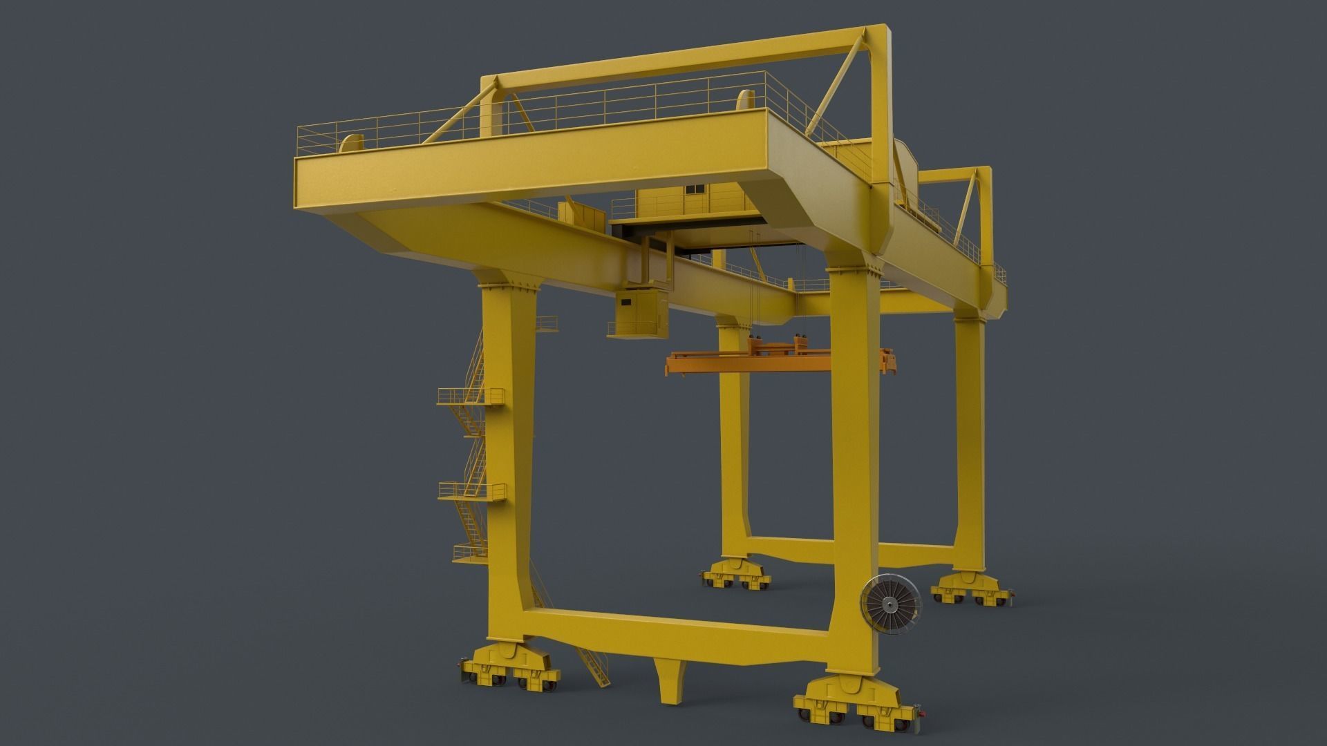 PBR Rail Mounted Gantry Crane RMG V2 - Yellow Light Low-poly 3D model_21