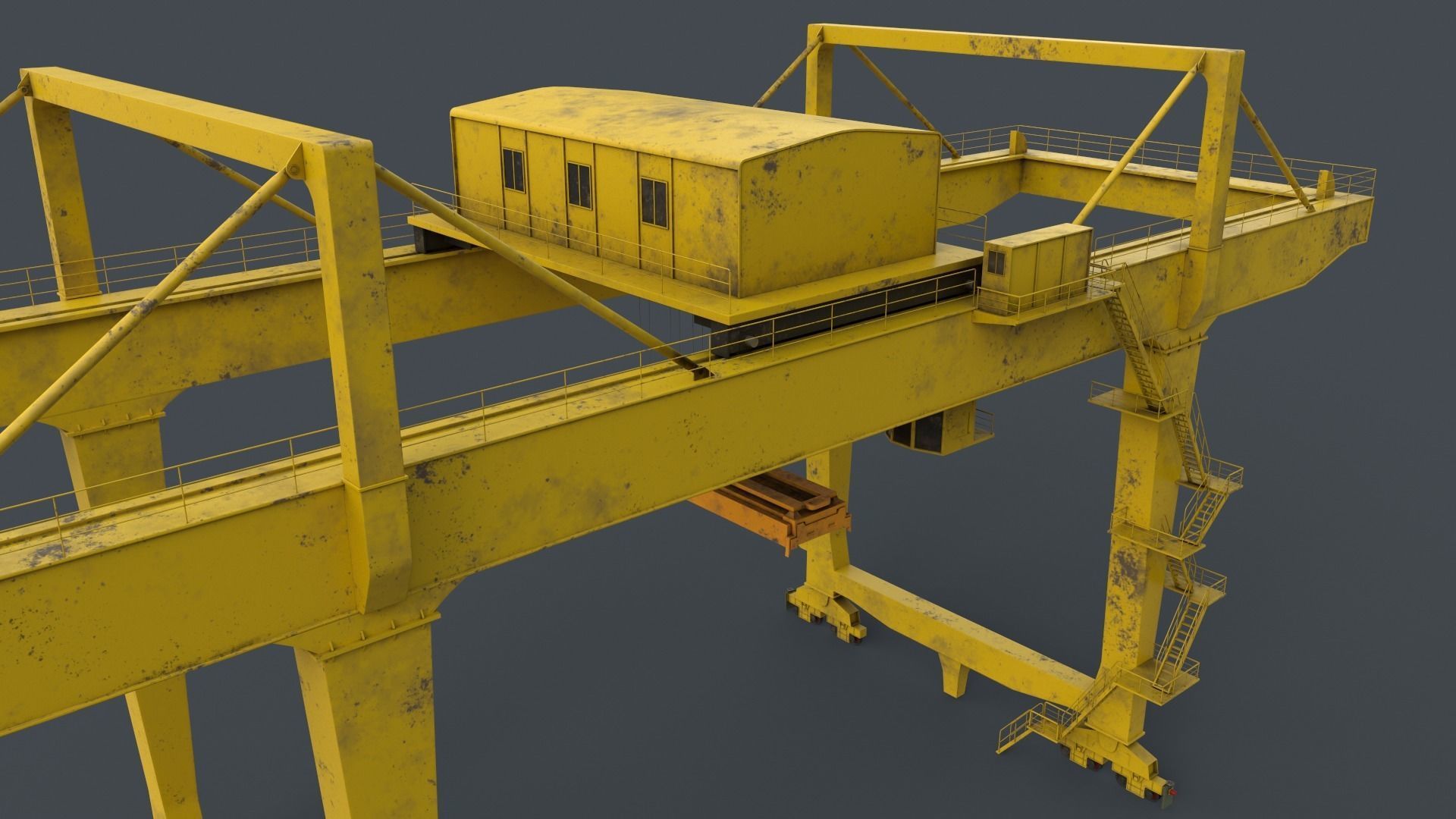 PBR Rail Mounted Gantry Crane RMG V2 - Yellow Light Low-poly 3D model_9