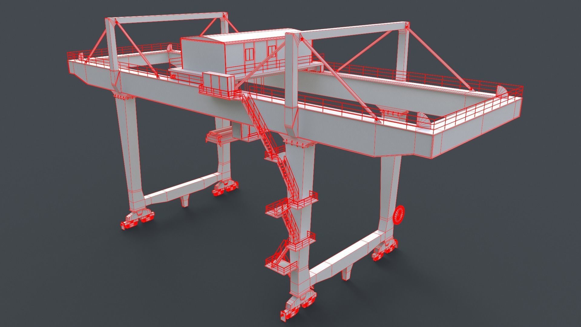 PBR Rail Mounted Gantry Crane RMG V2 - Yellow Light Low-poly 3D model_26