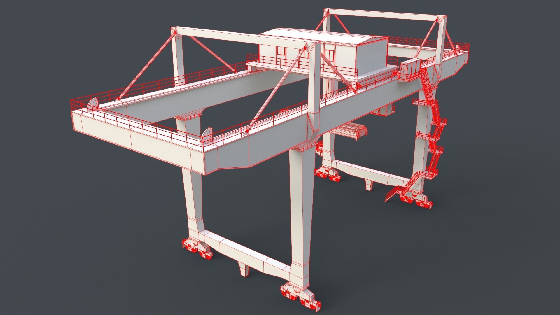 PBR Rail Mounted Gantry Crane RMG V2 - Yellow Light Low-poly 3D model_22