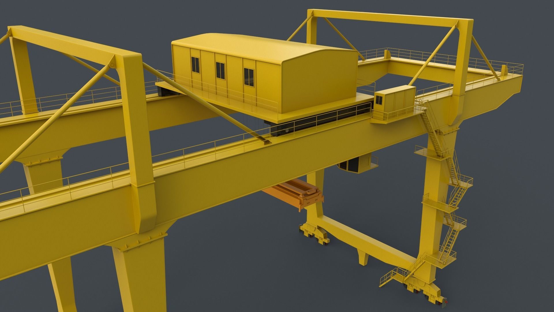 PBR Rail Mounted Gantry Crane RMG V2 - Yellow Light Low-poly 3D model_7