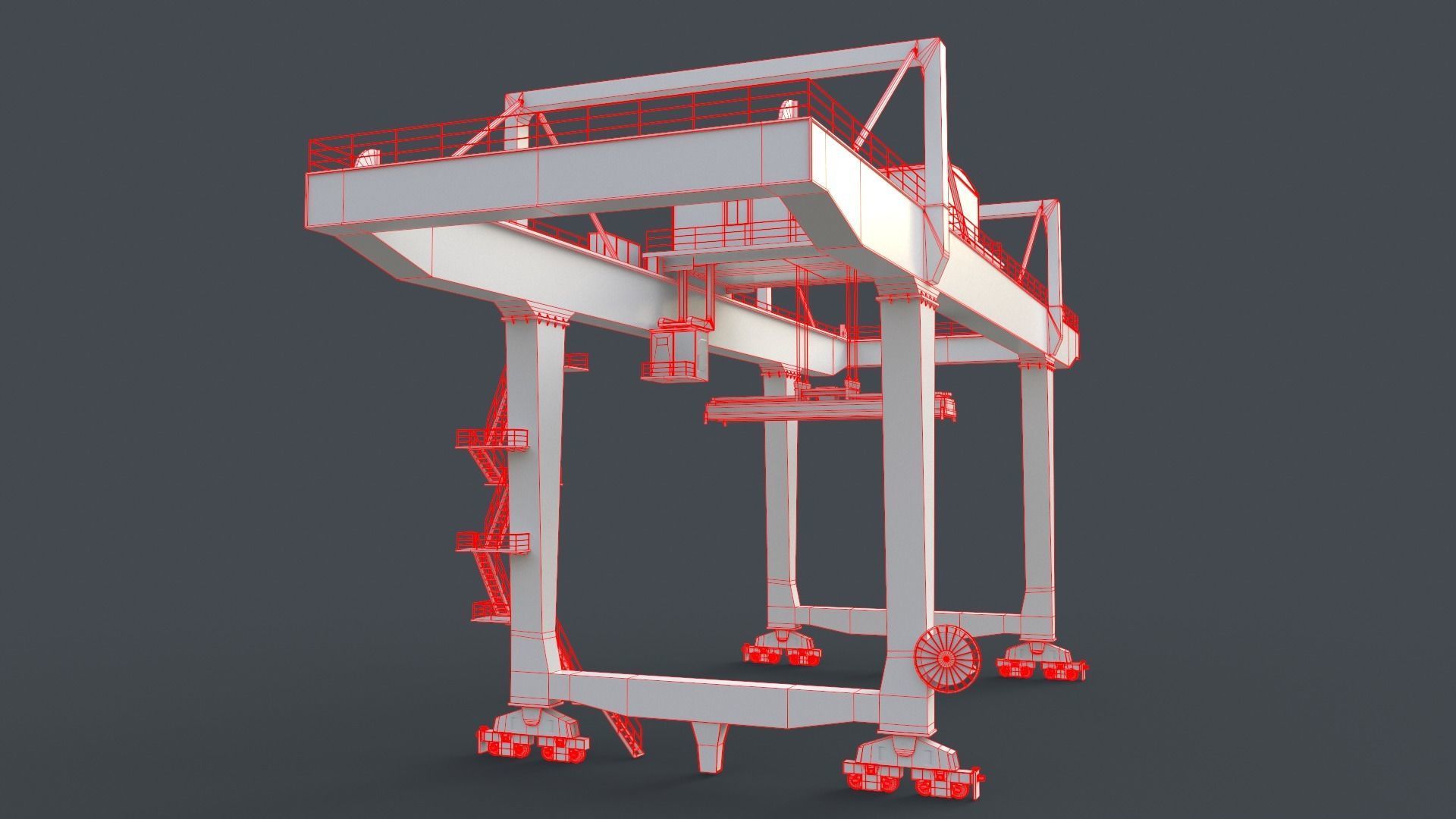PBR Rail Mounted Gantry Crane RMG V2 - Yellow Light Low-poly 3D model_27