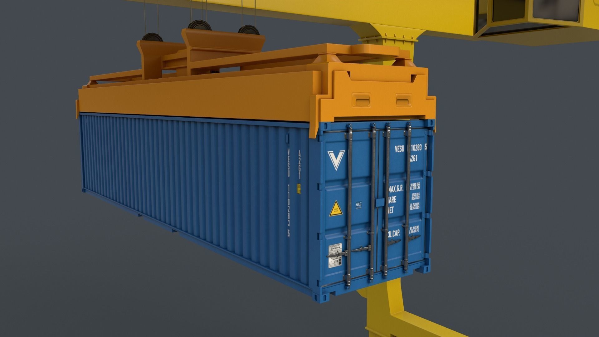 PBR Rail Mounted Gantry Crane RMG V2 - Yellow Light Low-poly 3D model_15