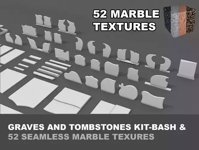 Grave tombstone kitbash collection Low-poly 3D model