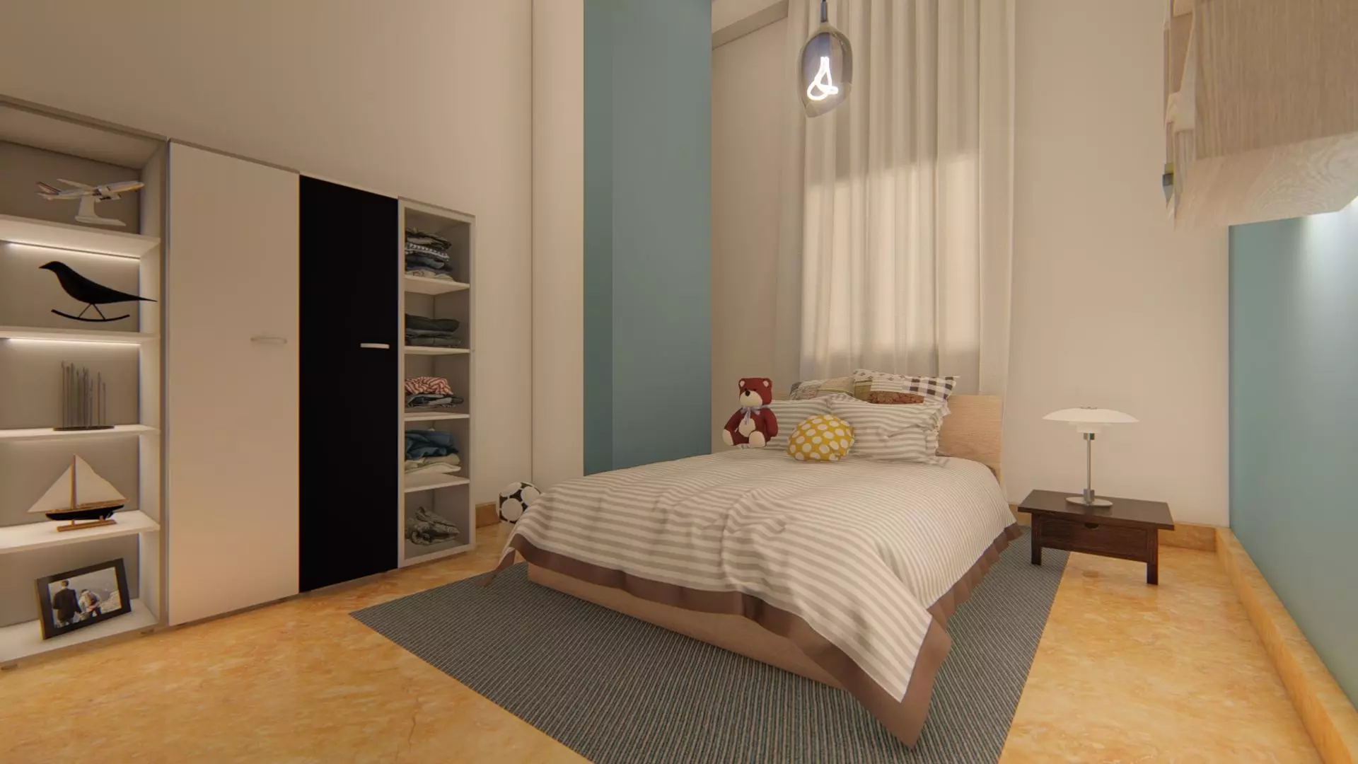 Bedroom with walls and furniture Free 3D model