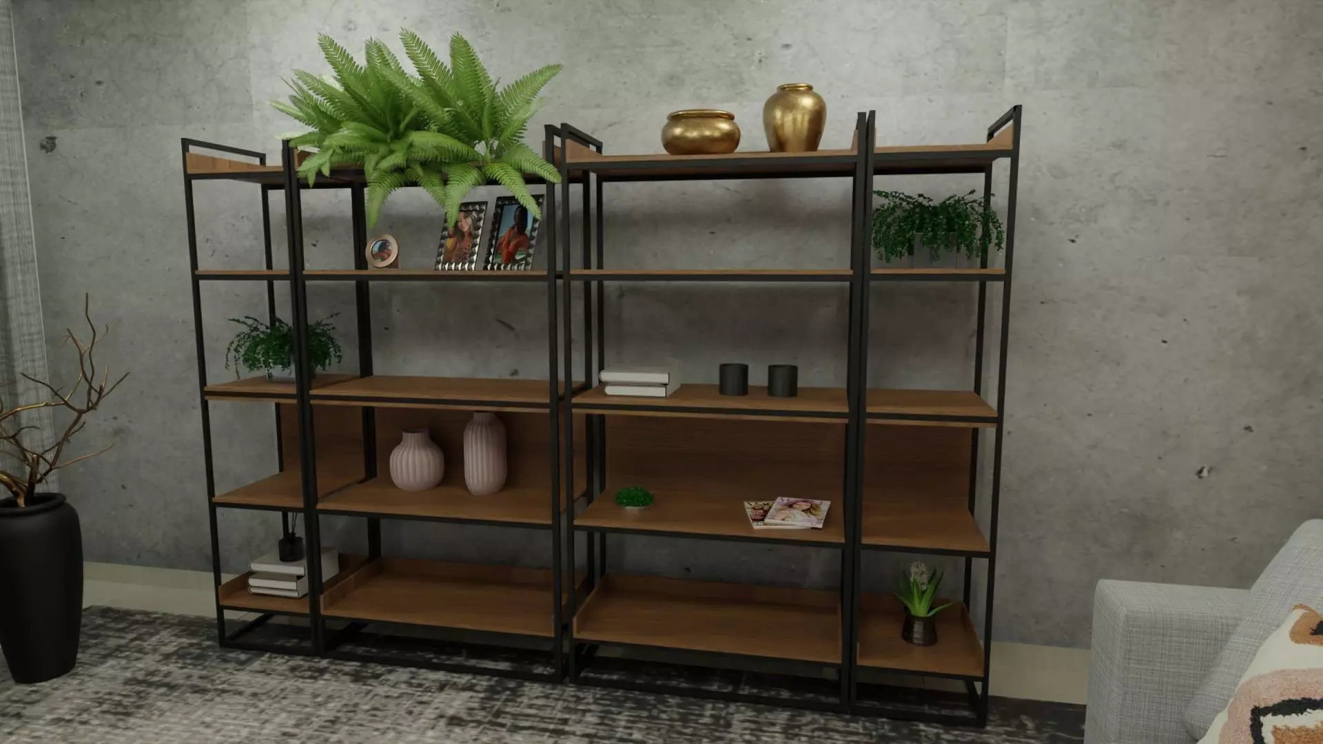 SHELF living room with bookshelves and plants Free 3D model