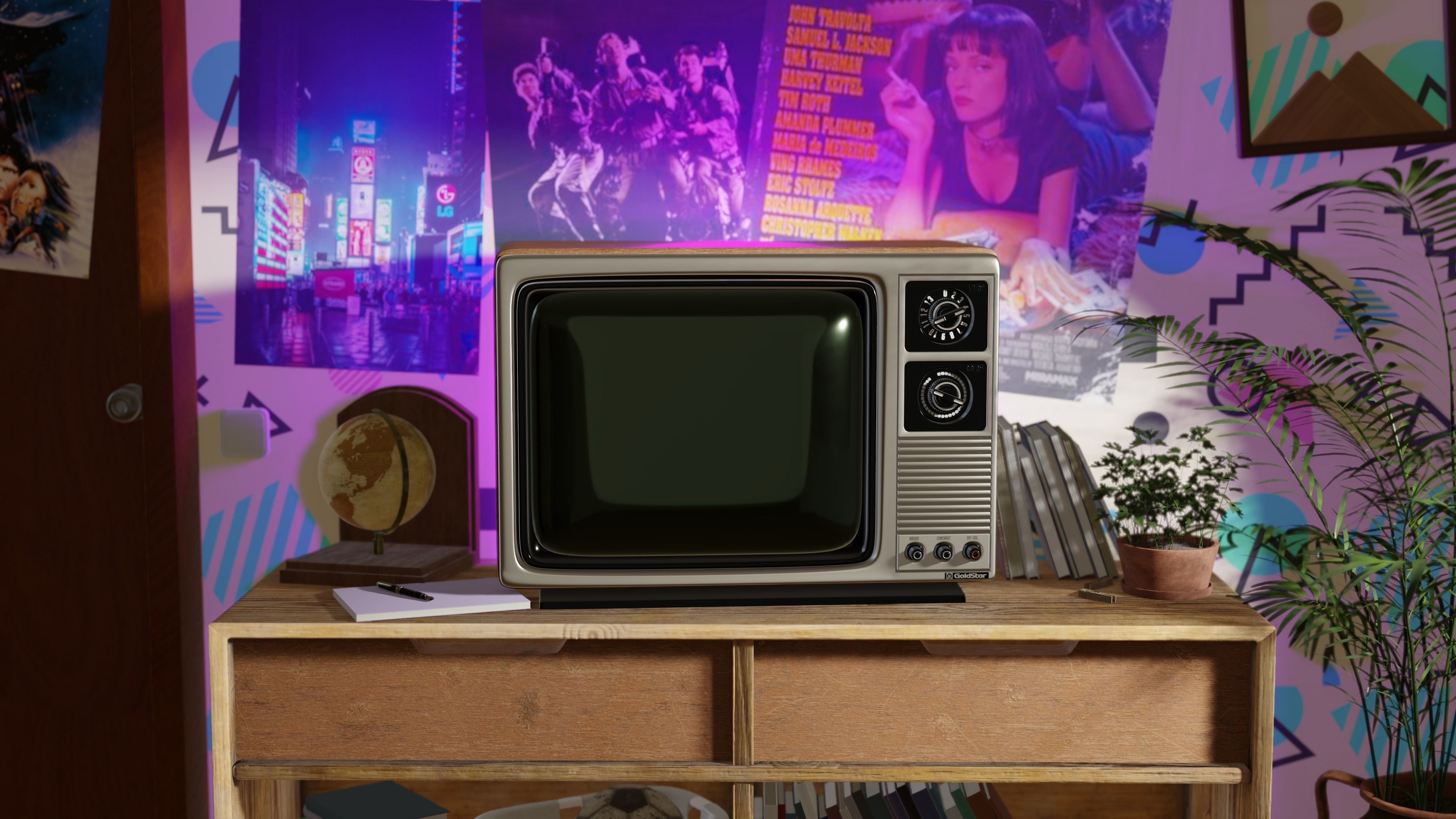 Retro 80s CRT Television GoldStar BMR  3D model_5