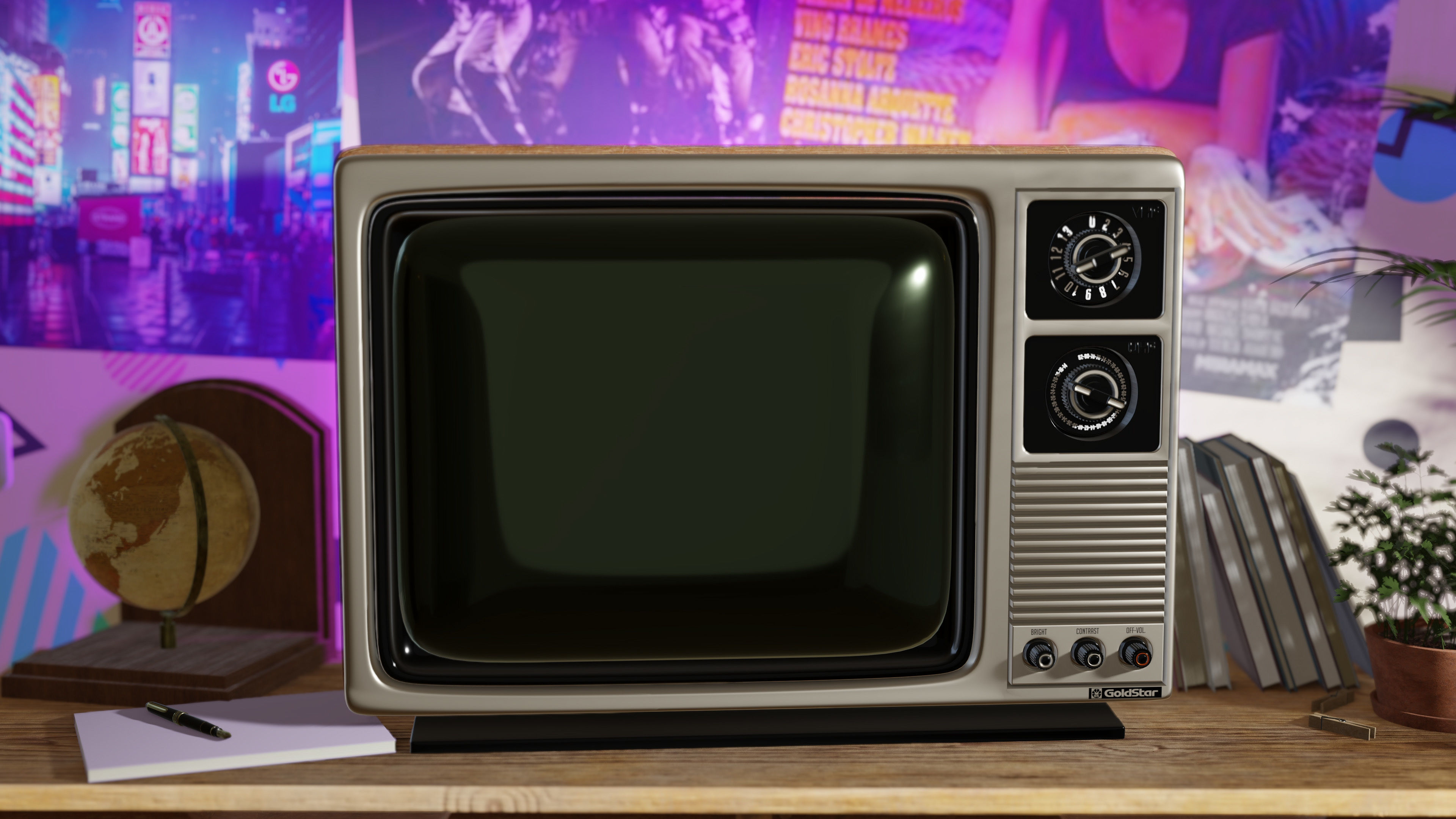 Retro 80s CRT Television GoldStar BMR  3D model_6