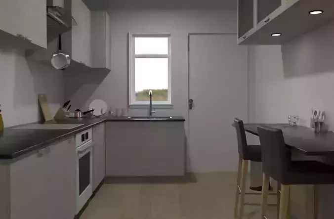 Small Modern Kitchen Interior 3D model