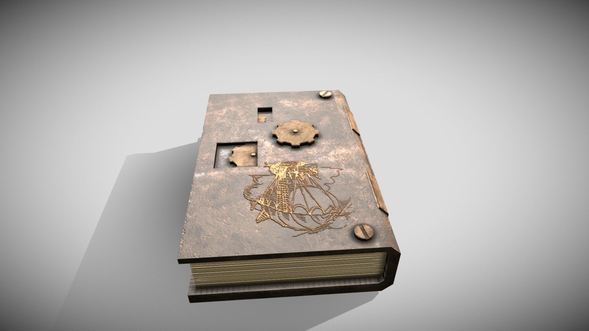 Steampunk book Low-poly 3D model_3