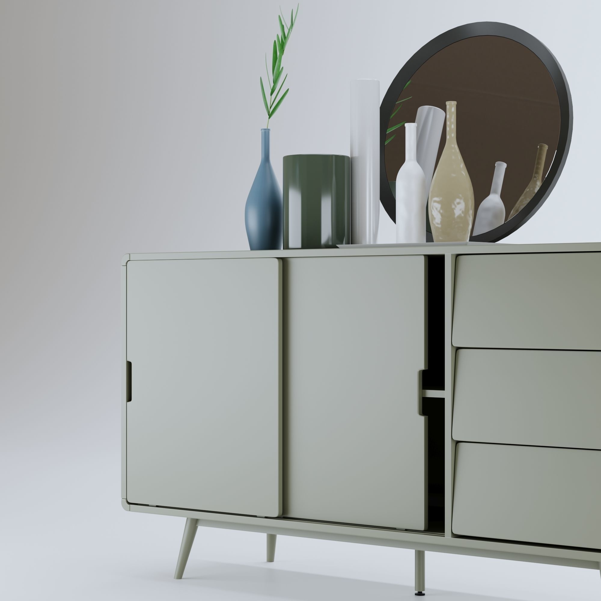 Aubum buffet retro gris 3D model_4