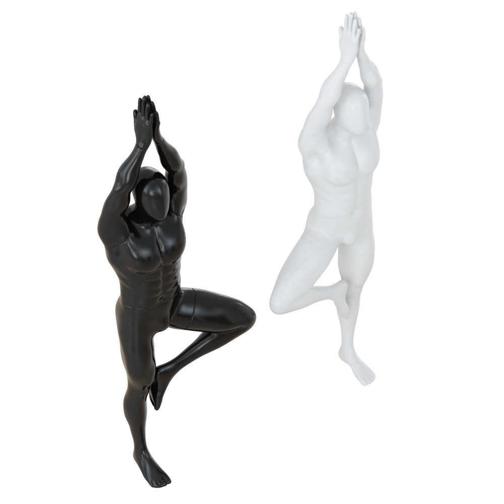 Male abstract mannequin stands in yoga pose 109 3D model_3