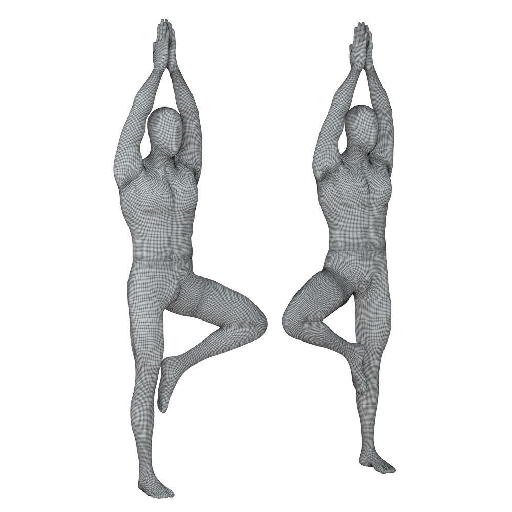 Male abstract mannequin stands in yoga pose 109 3D model_6