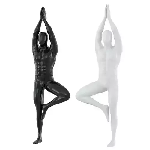 Male abstract mannequin stands in yoga pose 109