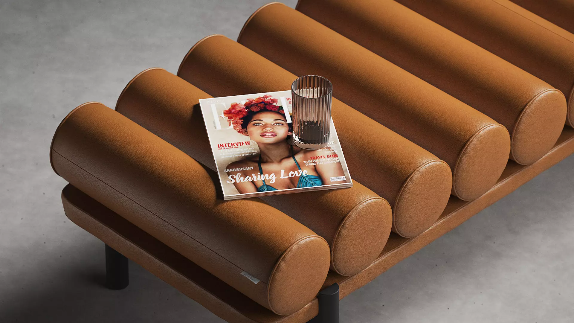 modern puff bench and lustre Low-poly 3D model