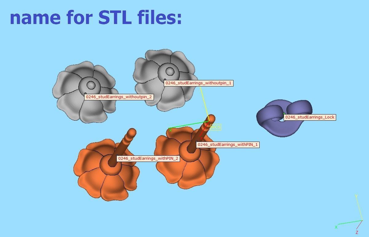 Stud Earrings Rose Flower Earrings 3mm Stone 3D print model_4