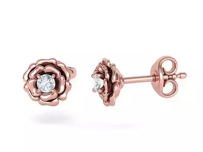 Stud Earrings Rose Flower Earrings 3mm Stone 3D print model
