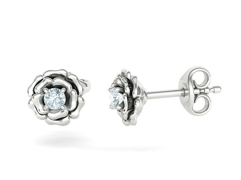 Stud Earrings Rose Flower Earrings 3mm Stone 3D print model_1
