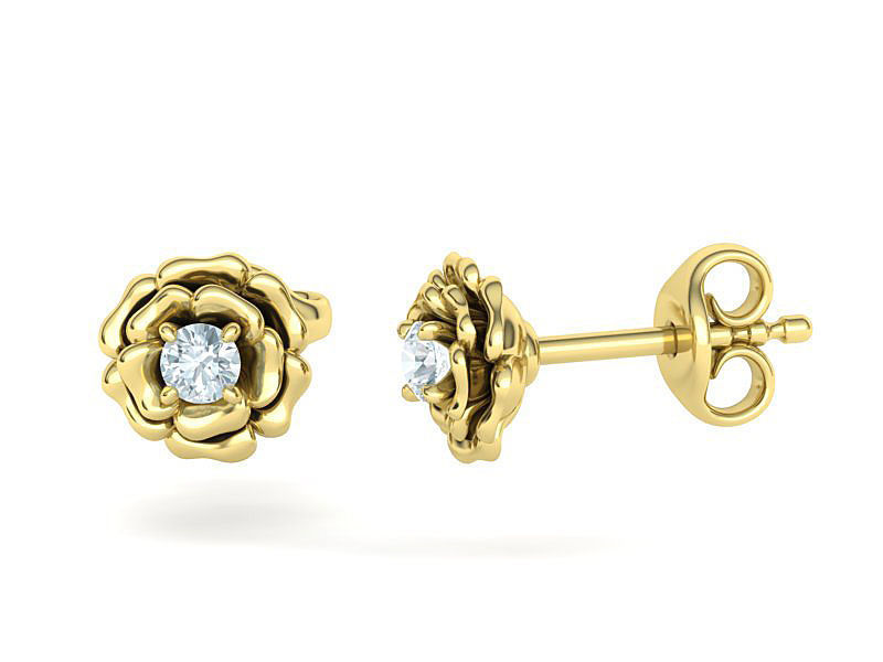 Stud Earrings Rose Flower Earrings 3mm Stone 3D print model_2
