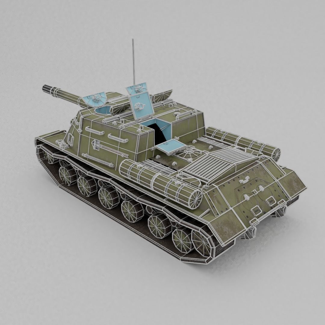 ISU-152 Heavy Assault Tank Low-poly 3D model_10