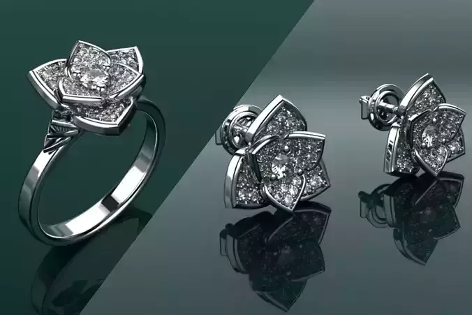 Set Delicate flower - Jewelry 3D - 2 Moldes