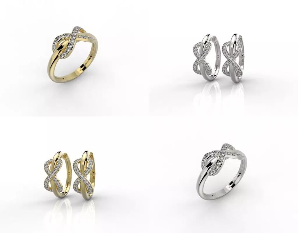 Set Tiffany diamonds infinite - Ring - Earring 3D Model Collection_0