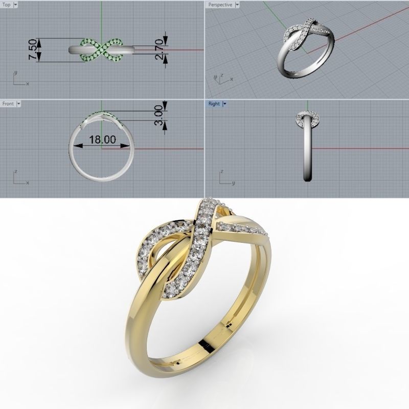 Set Tiffany diamonds infinite - Ring - Earring 3D Model Collection_2