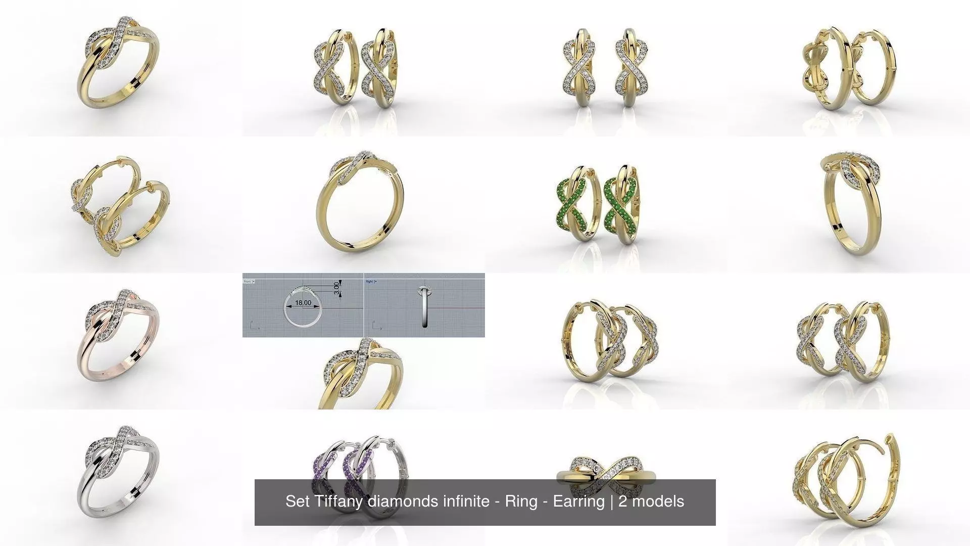 Set Tiffany diamonds infinite - Ring - Earring 3D Model Collection_1