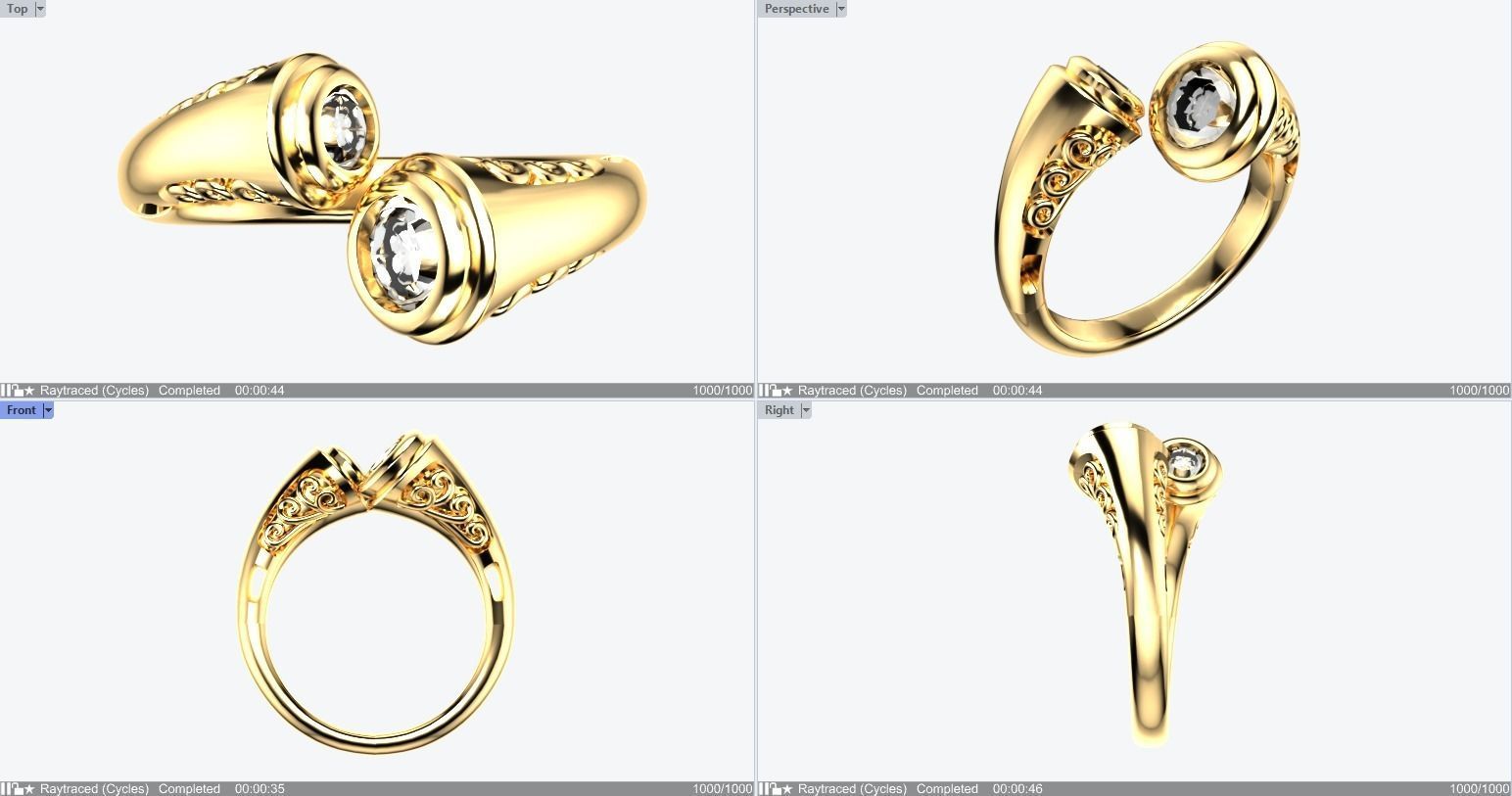 Fancy Scroll Gemstone Ends Dress Ring 3D print model_2