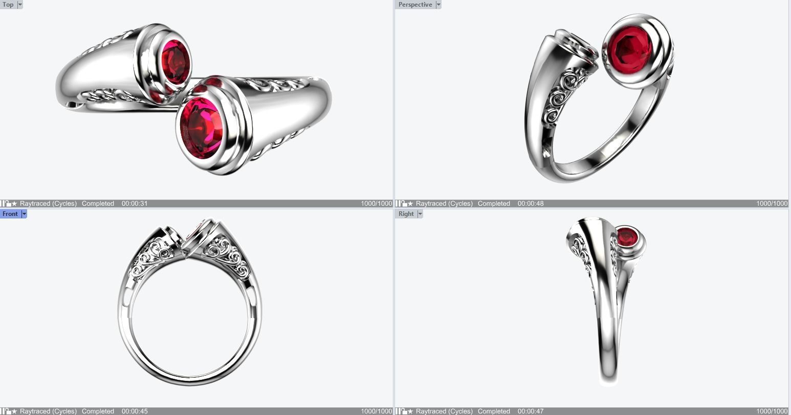 Fancy Scroll Gemstone Ends Dress Ring 3D print model_4