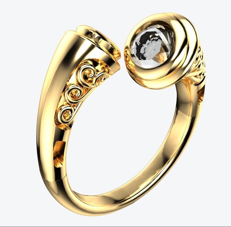 Fancy Scroll Gemstone Ends Dress Ring 3D print model_1