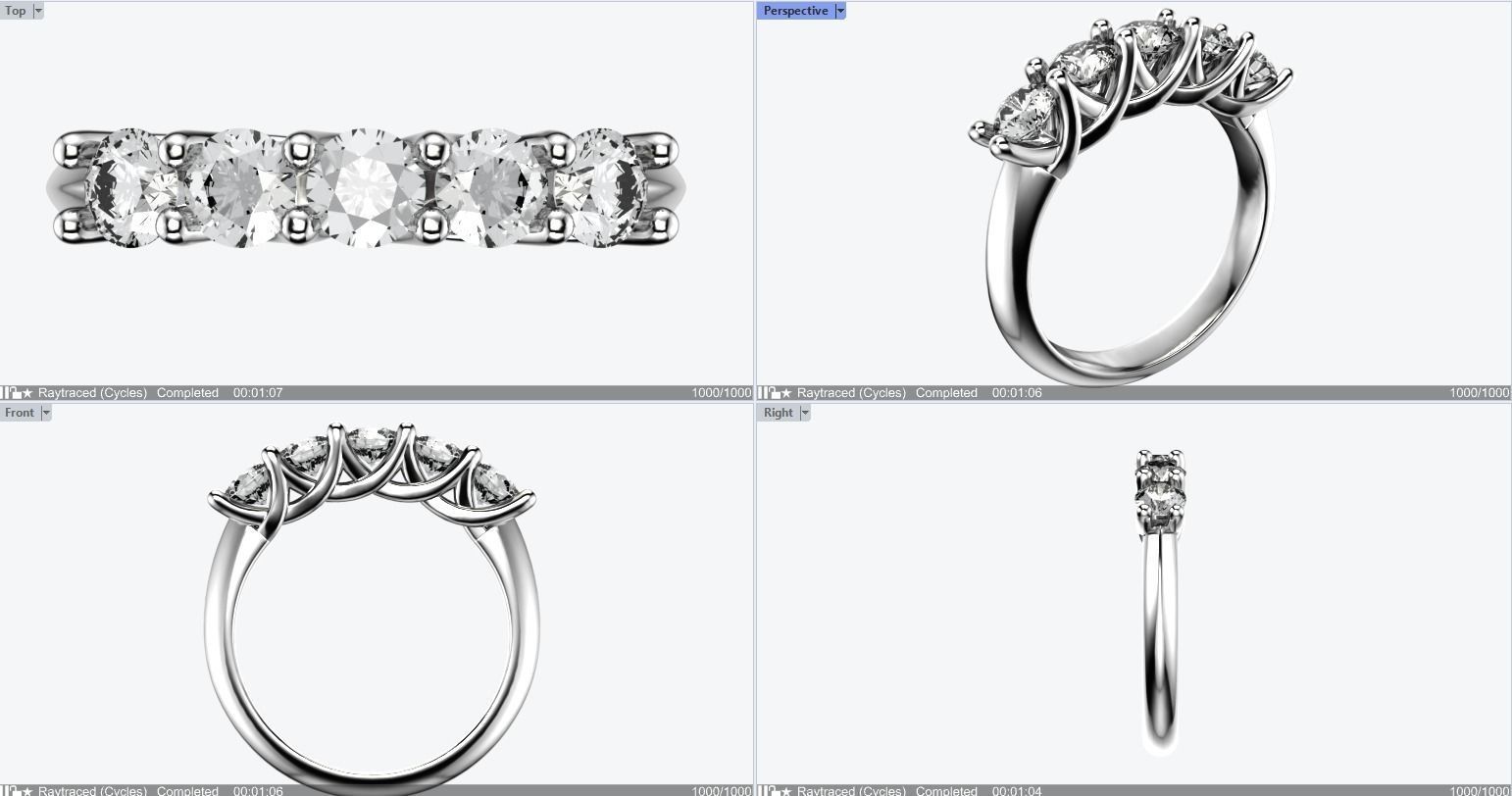 5 Stone Crisscross Claw Setting Ring Equaling 1ct 3D print model_3