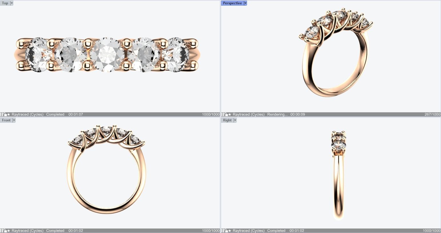 5 Stone Crisscross Claw Setting Ring Equaling 1ct 3D print model_1