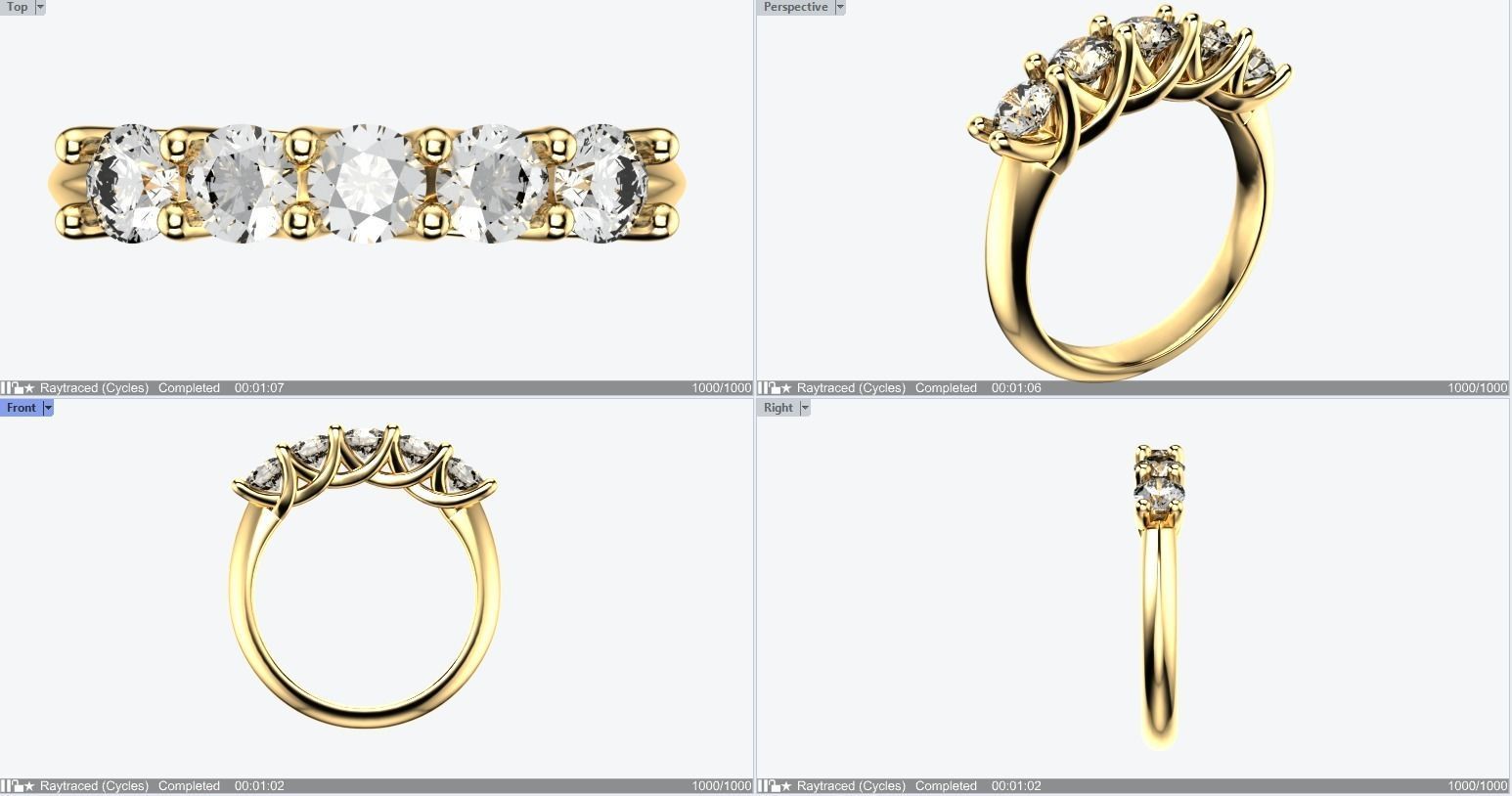 5 Stone Crisscross Claw Setting Ring Equaling 1ct 3D print model_5