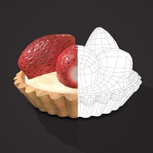 Simple Strawberry Tart Low-poly 3D model 3