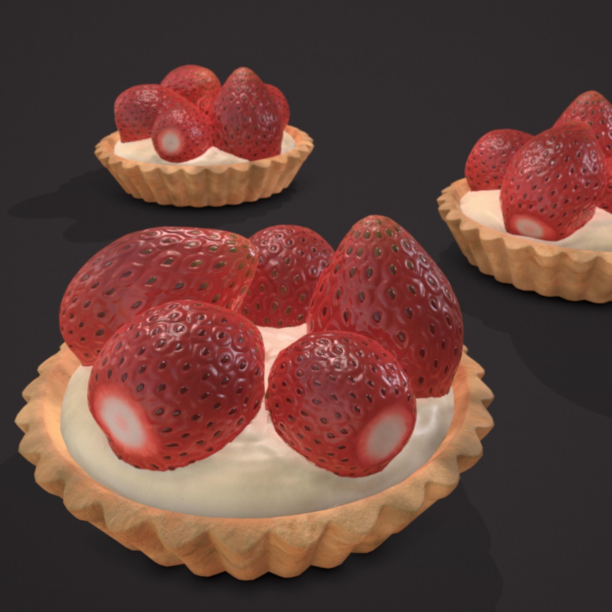 Simple Strawberry Tart Low-poly 3D model_2