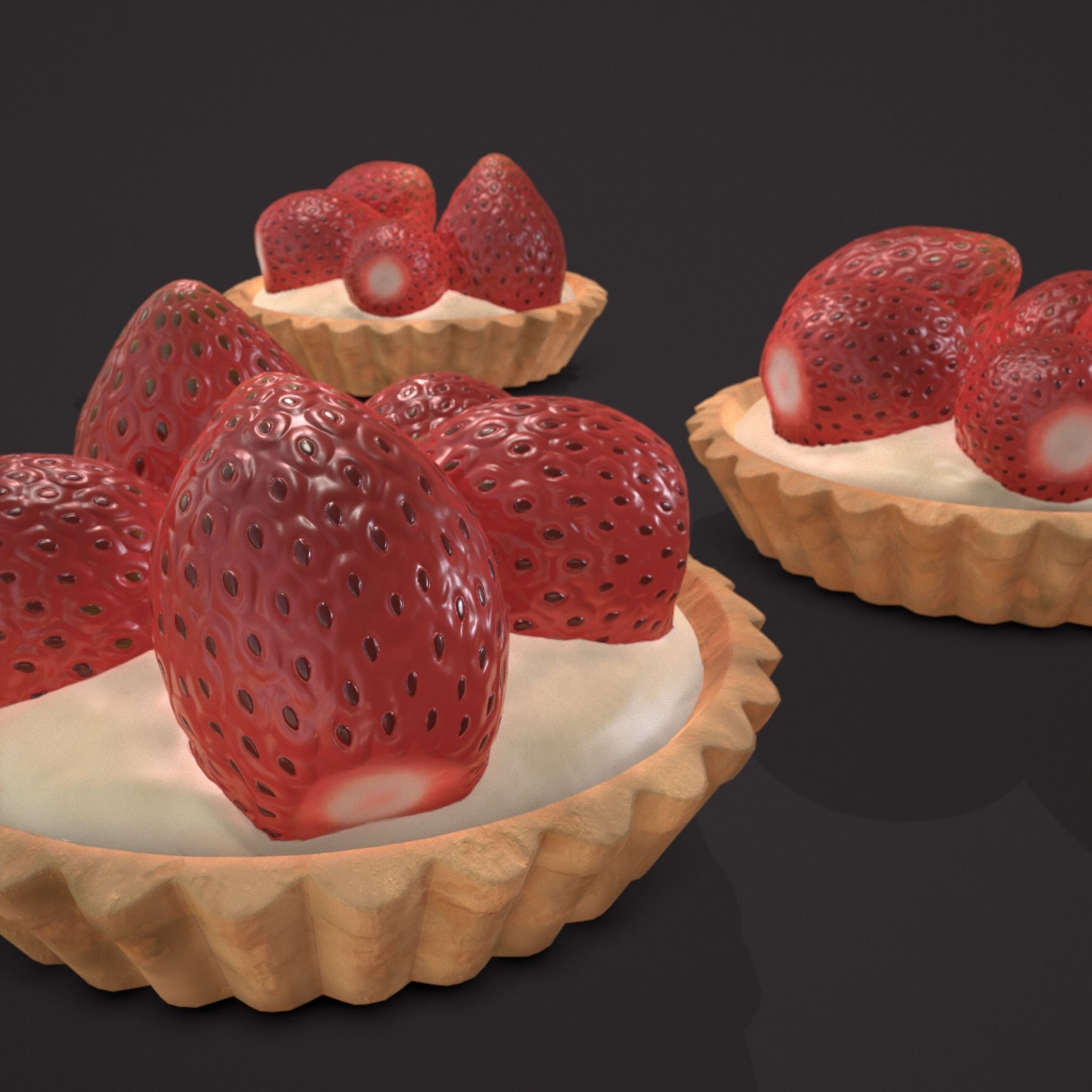 Simple Strawberry Tart Low-poly 3D model_5