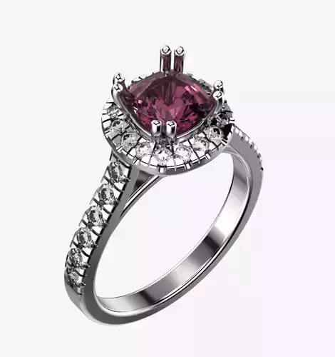 Cushion Cut and Round Diamond Halo Engagement Ring