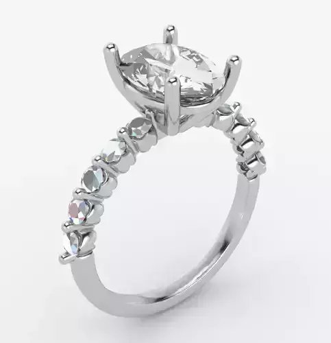 Fine Oval and Round Diamond Engagement Ring