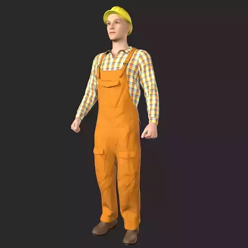 Worker construction in overalls Low-poly 3D model