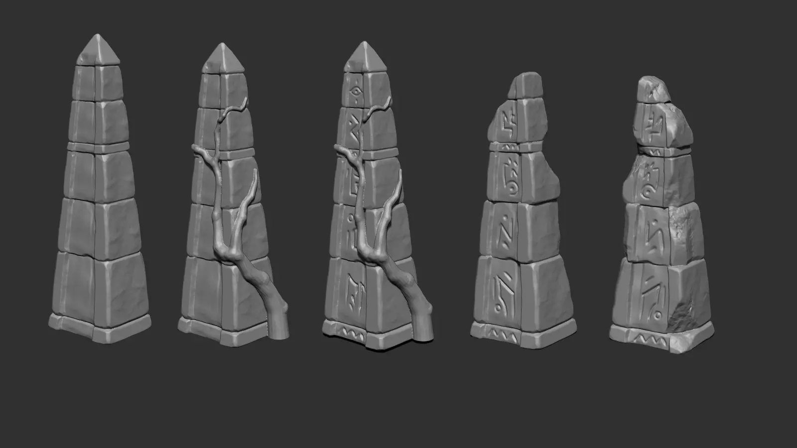 Ancient Stone Tomb and Column Set 3D print model