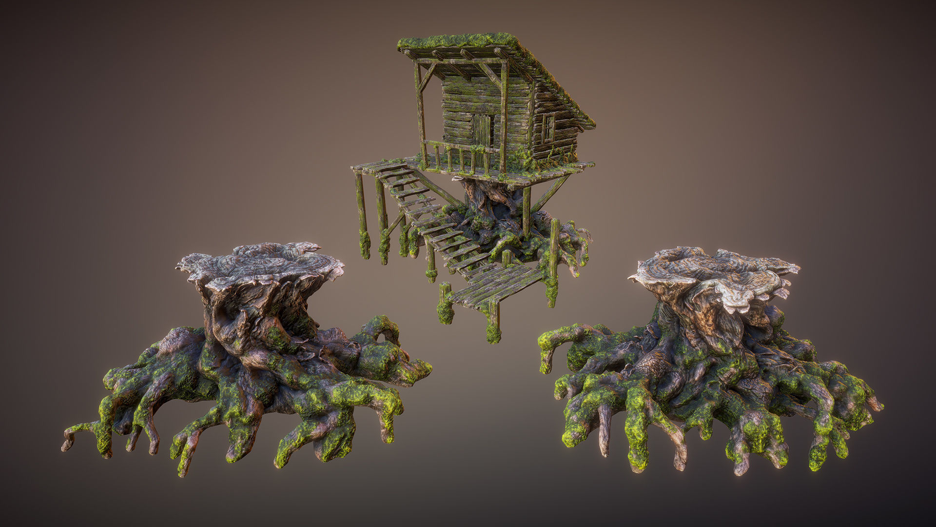 Swamp hut Low-poly 3D model_9