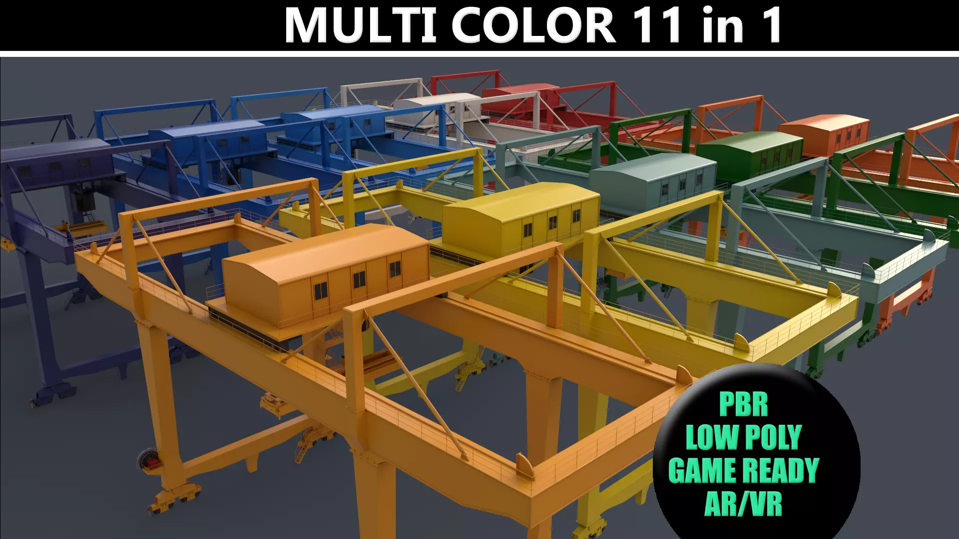 PBR Rail Mounted Gantry Crane RMG V2 - Multi color Pack 3D Model Collection_0