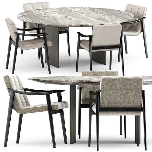 FYNN chair and LINHA DINING TABLE by Minotti 3D model