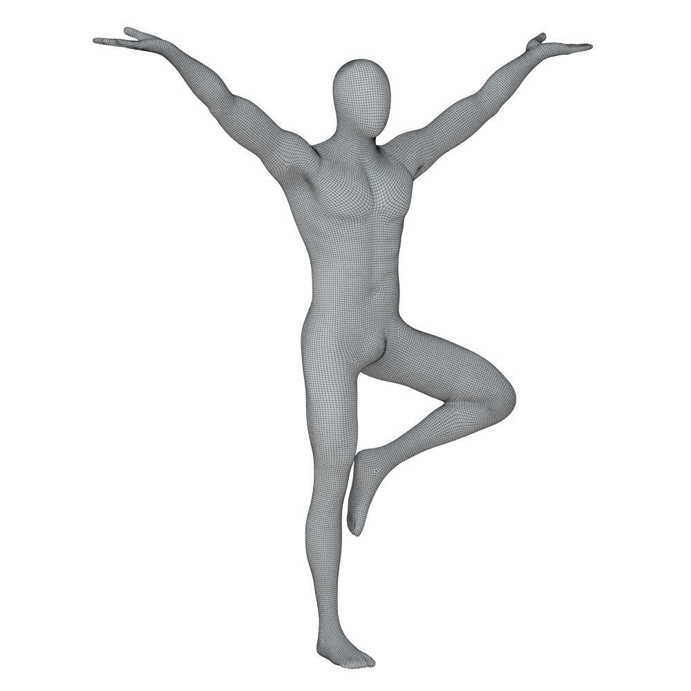 Male abstract mannequin stands in yoga pose 111 3D model_6