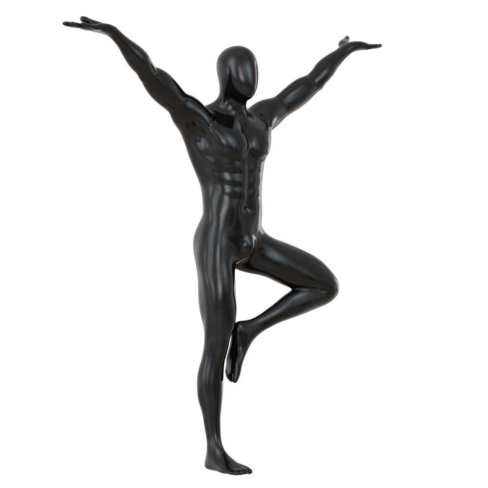 Male abstract mannequin stands in yoga pose 111 3D model_1