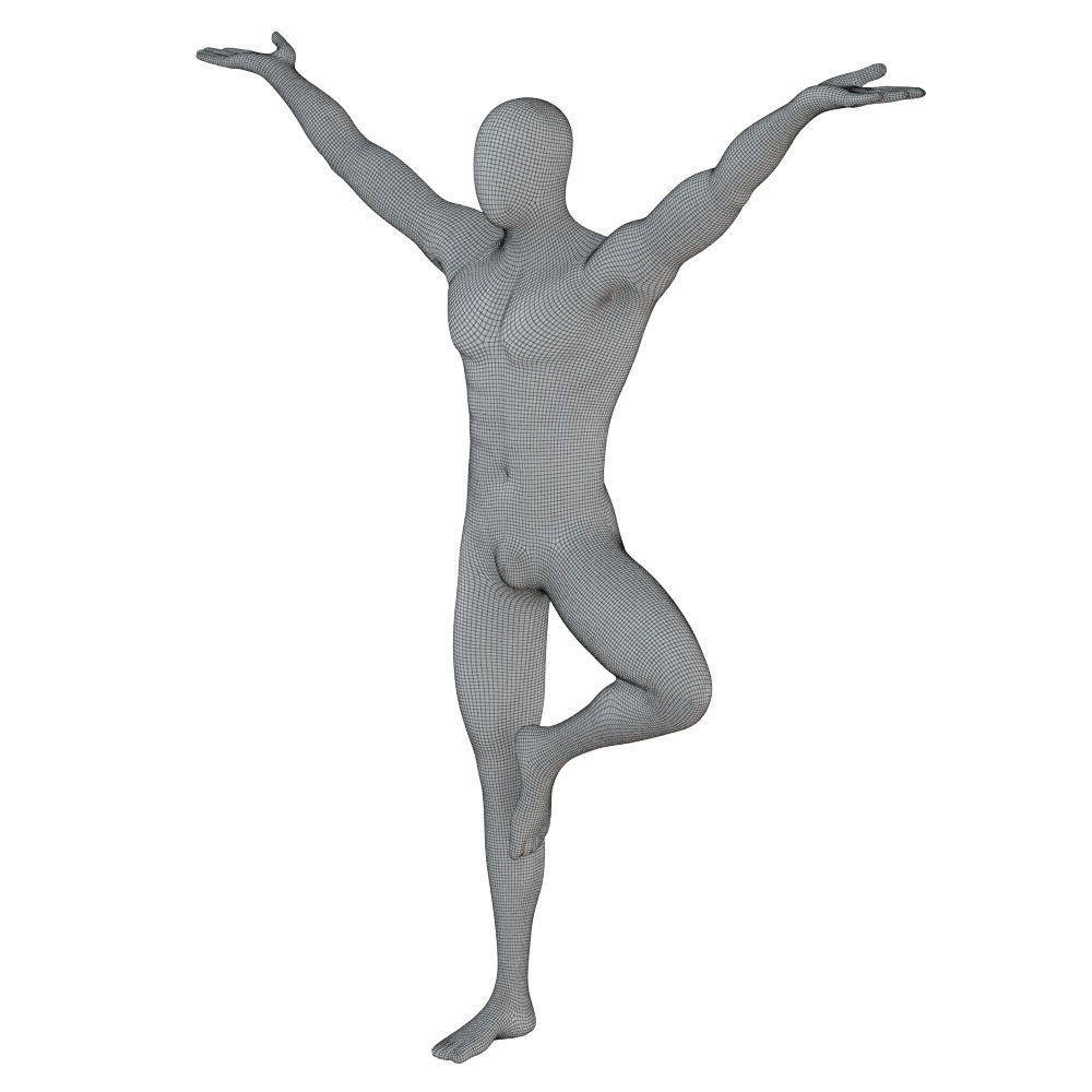 Male abstract mannequin stands in yoga pose 111 3D model_7