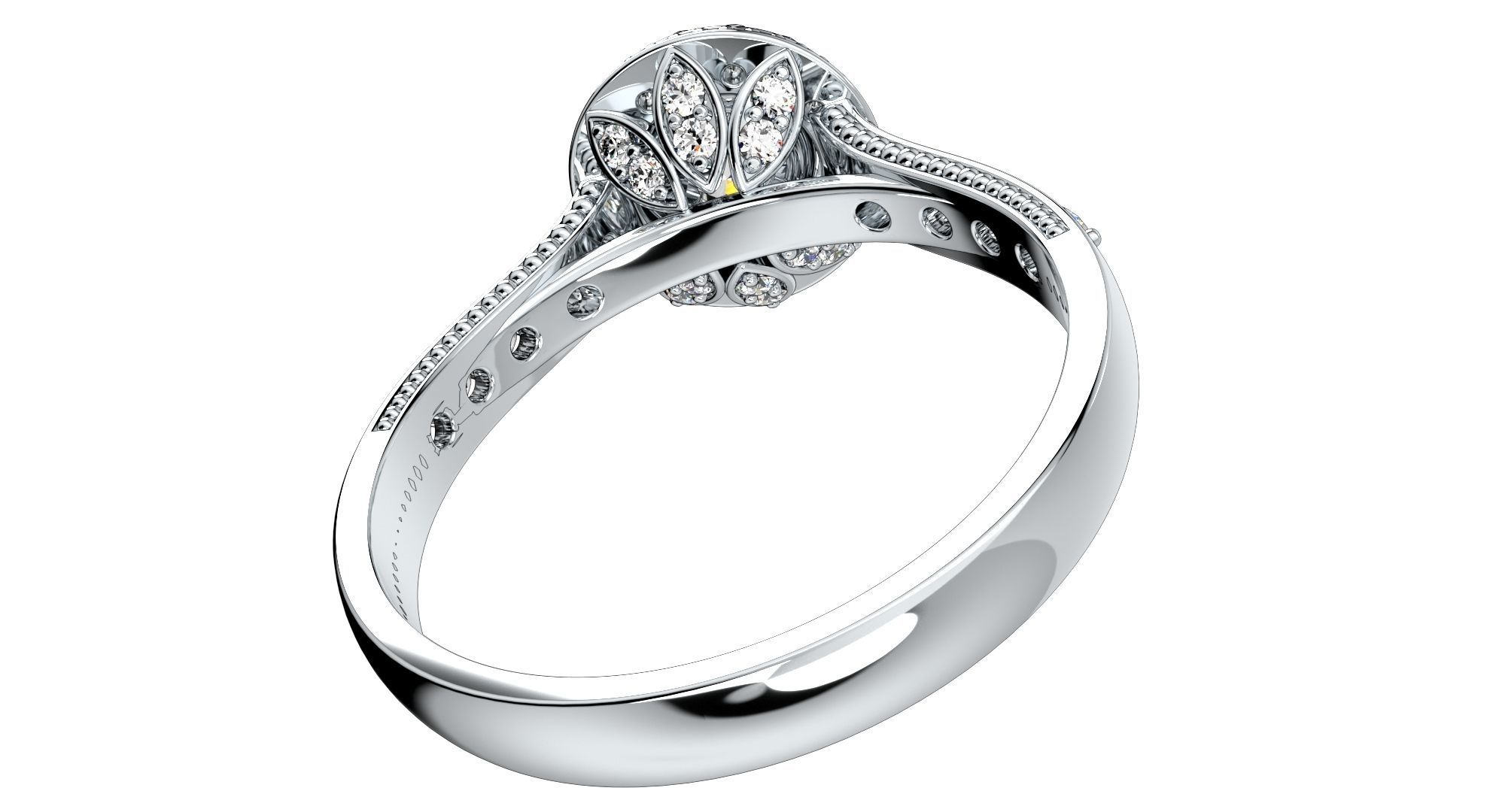 Engagement Ring Halo Diamonds 3D CAD Design-O1168PT3D 3D print model_8