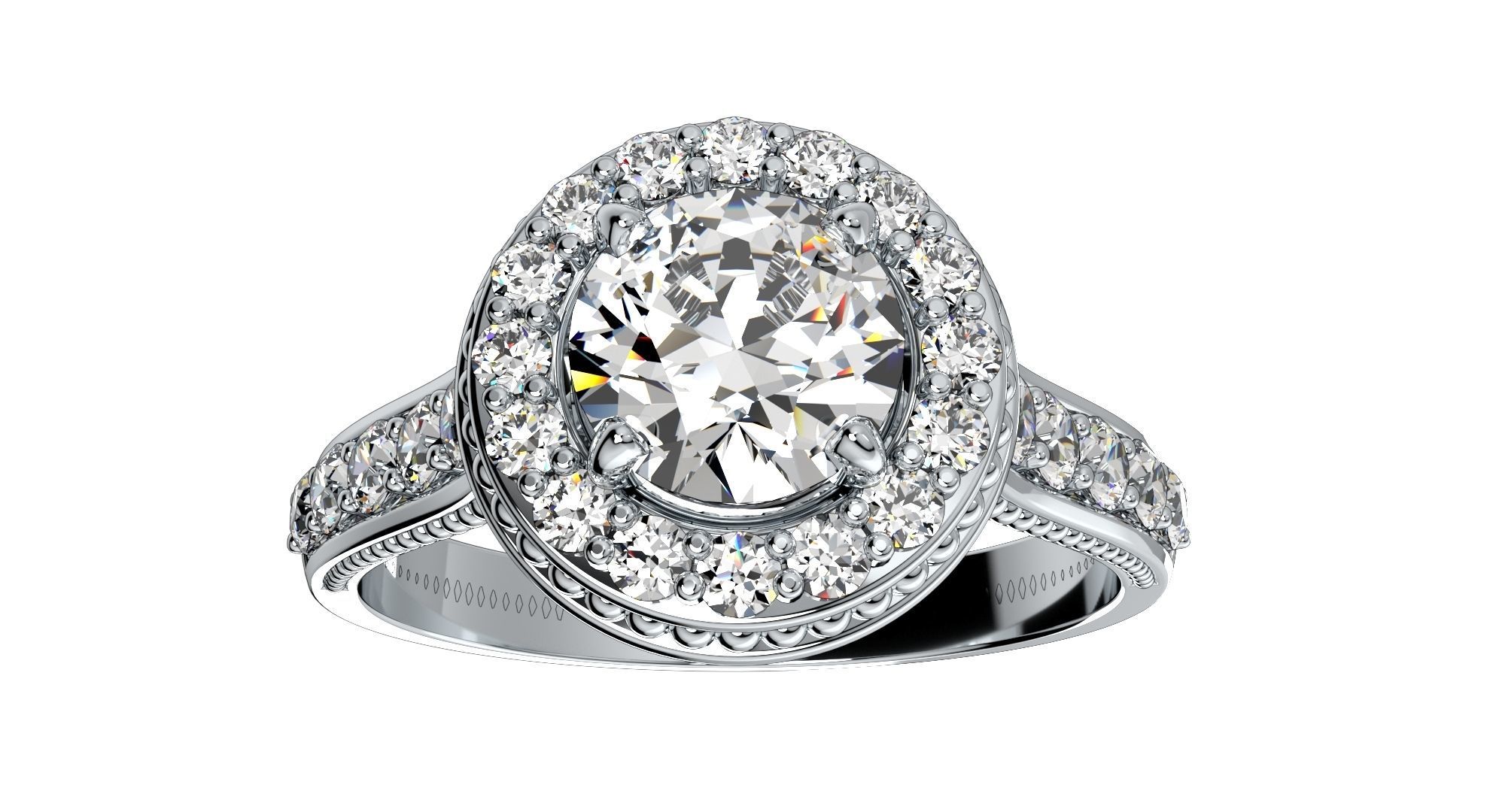 Engagement Ring Halo Diamonds 3D CAD Design-O1168PT3D 3D print model_6