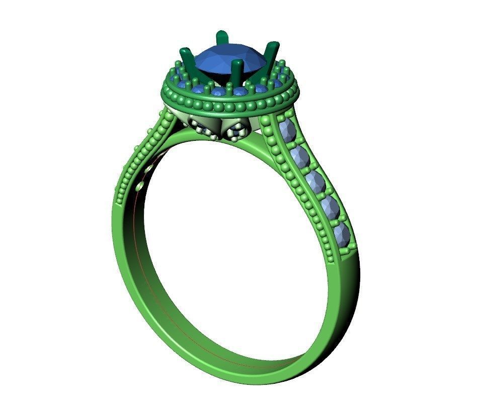 Engagement Ring Halo Diamonds 3D CAD Design-O1168PT3D 3D print model_21